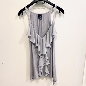 Grey spaghetti strap top with ruffles